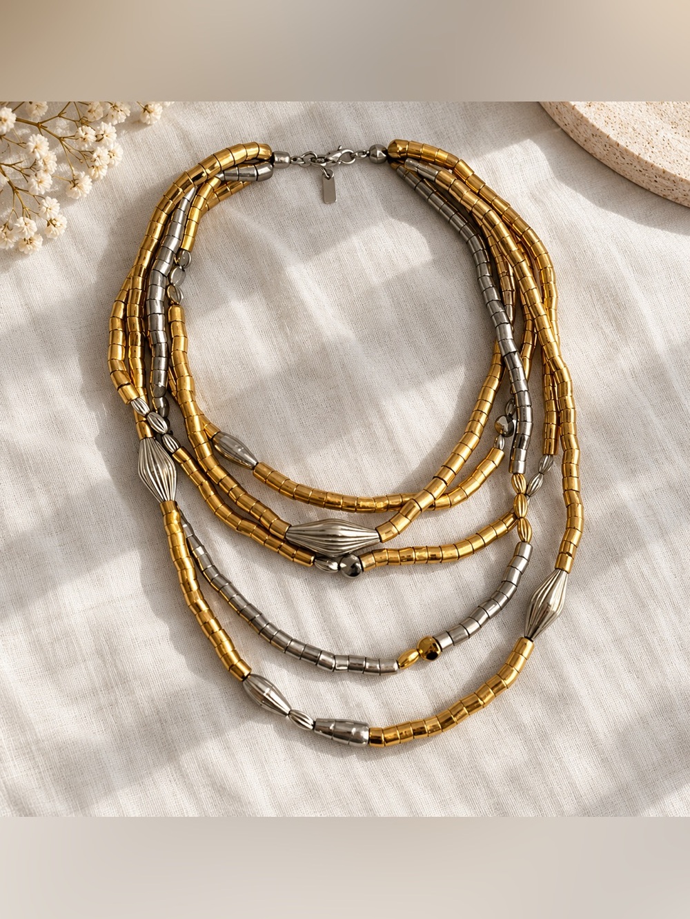 Zara Contrast Metal Peace Gold and Silver Necklace